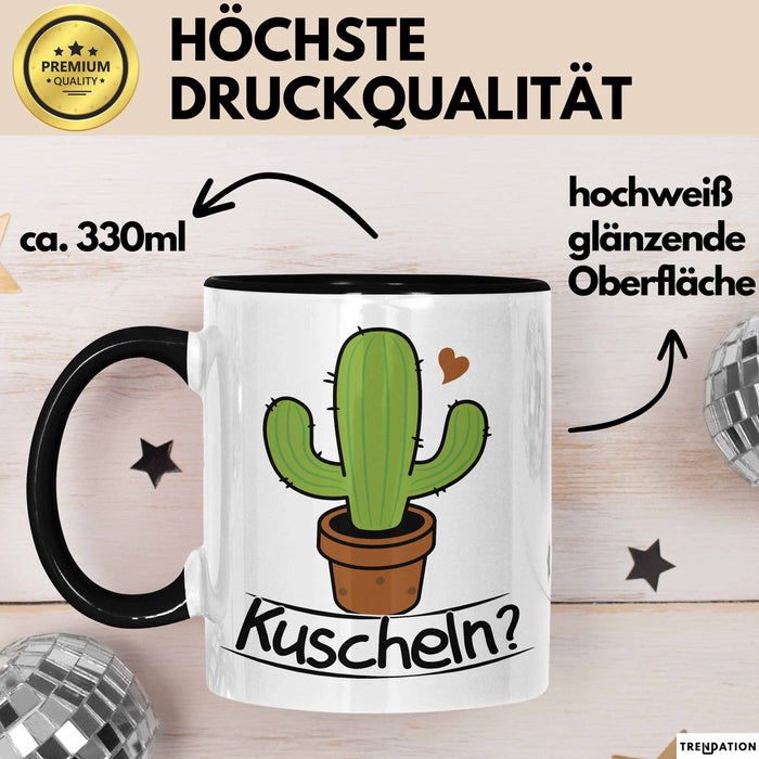 Kaktus Tasse Geschenk Kuscheln Sarkasmus Humor Geschenkidee Kaffee-Becher Kaktus-Liebhaber Schwarz Trendation