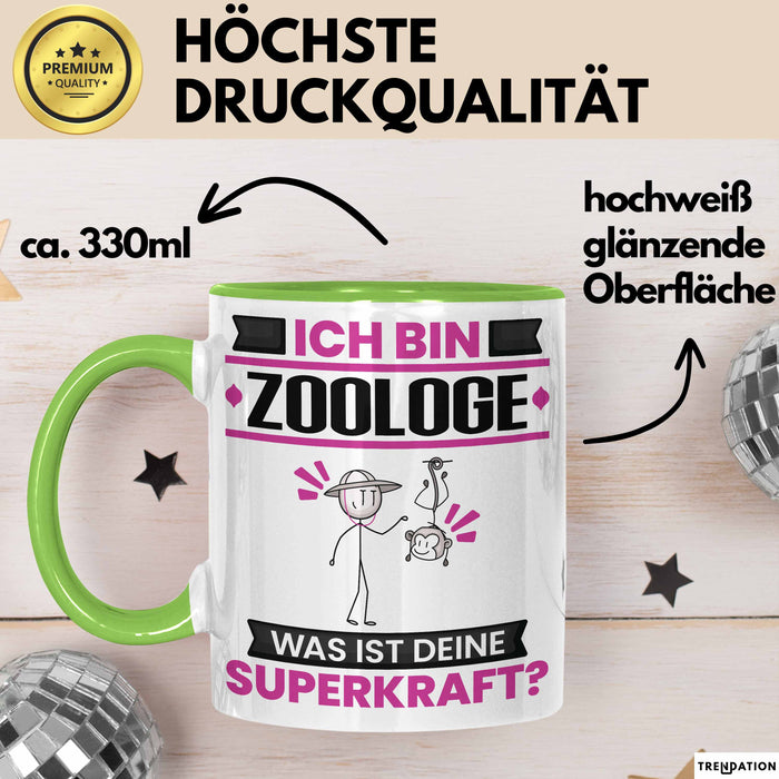 Zoologe Tasse Geschenk für Zoologe Geburtstag Lustiger Spruch Kaffee-Becher Was Ist Deine Superkraft Grün Trendation