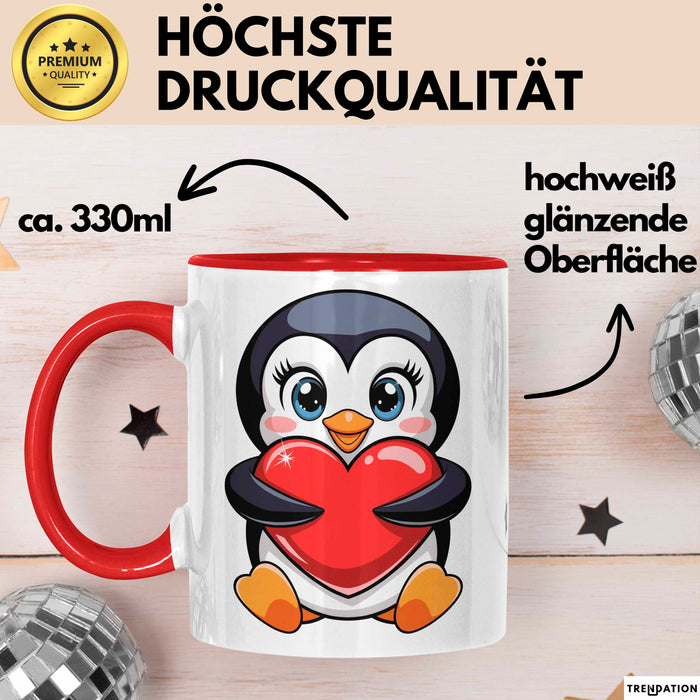 Pinguin Herz Tasse Geschenk Lustige Geschenkidee Spruch Rot Trendation