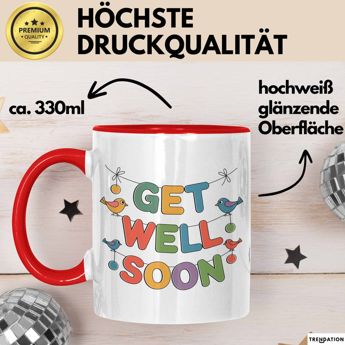 Patienten Kranke Menschen Tasse Geschenk Lustige Geschenkidee Spruch Gute Besserung Rot Trendation
