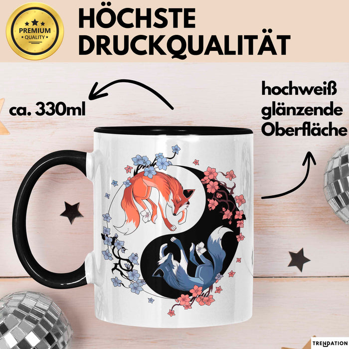 Fuchs Tierliebhaber Tasse Geschenk Lustige Geschenkidee Spruch Japanischer Kitsune Fuchs Schwarz Trendation
