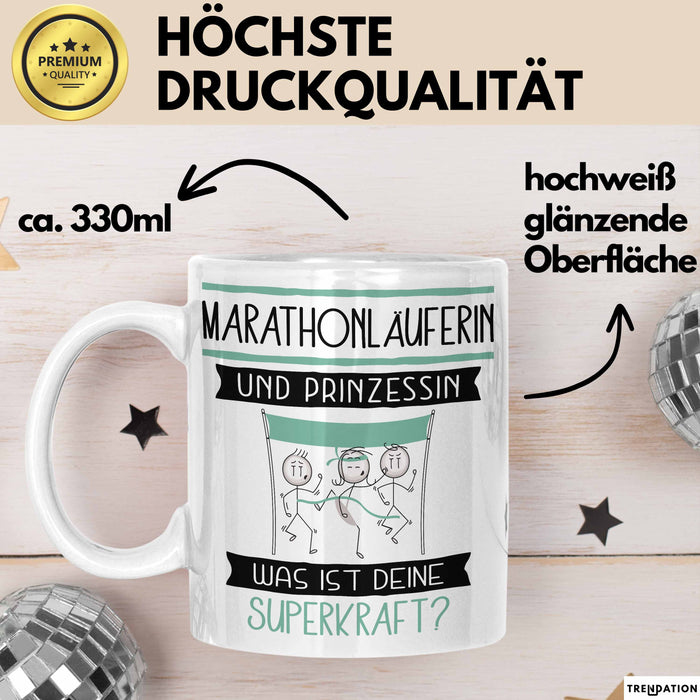Marathonläuferin Und Prinzessin Tasse Geschenk Für Eine Marathonläuferin Geburtstag Was Ist Deine Superkraft Weiß Trendation