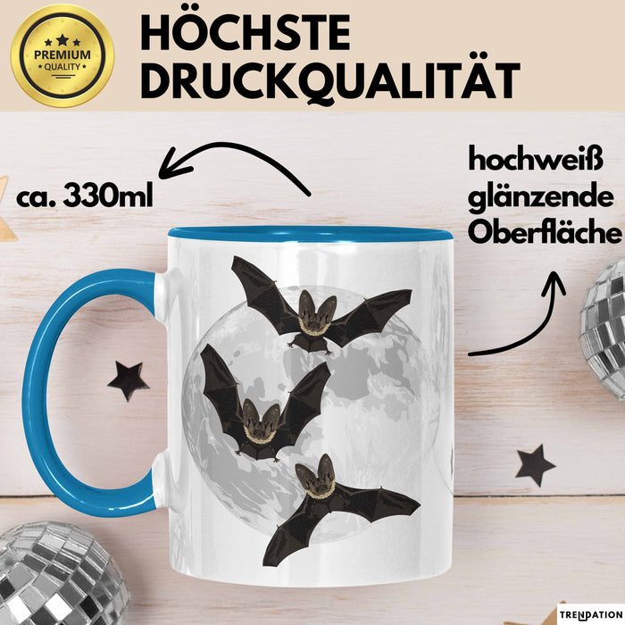 Halloween Tasse Geschenk Fledermäuse Vollmond Grafik Geschenkidee Blau Trendation