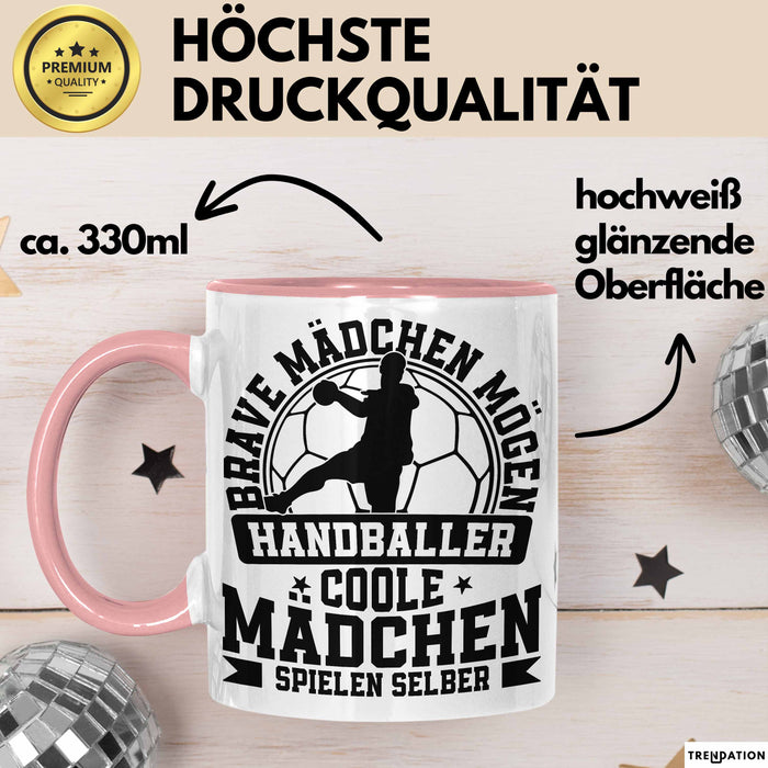 Mädchen Handball-Spielerin Tasse Geschenk Spruch Echte Mädchen Spielen Handball Geschenkidee Frauen Brave Mädchen Mögen Handballer Rosa Trendation
