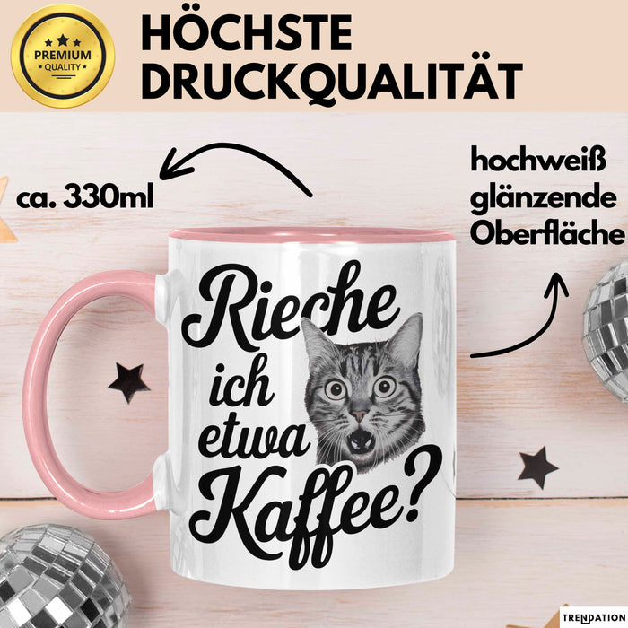 Kaffeeliebhaber Tasse Geschenk Lustige Geschenkidee Spruch Rieche Ich Etwa Kaffee Rosa Trendation