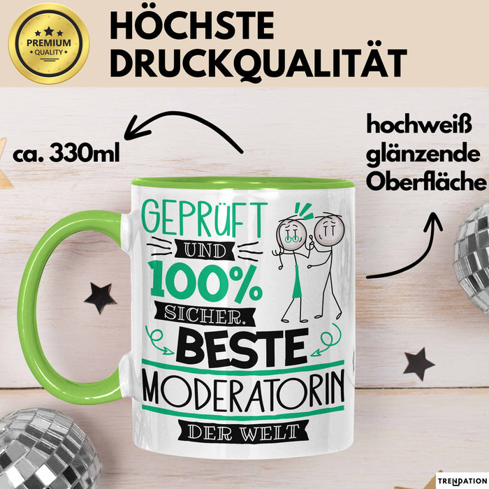 Beste Moderatorin Der Welt Tasse Geschenk für Eine Moderatorin Geprüft Und Sicher Geschenkidee Geburtstag Weihnachten Grün Trendation