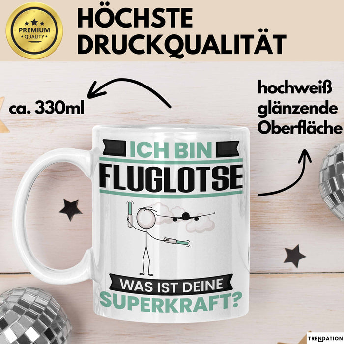 Fluglotse Tasse Geschenk für Fluglotse Geburtstag Lustiger Spruch Kaffee-Becher Was Ist Deine Superkraft Weiß Trendation
