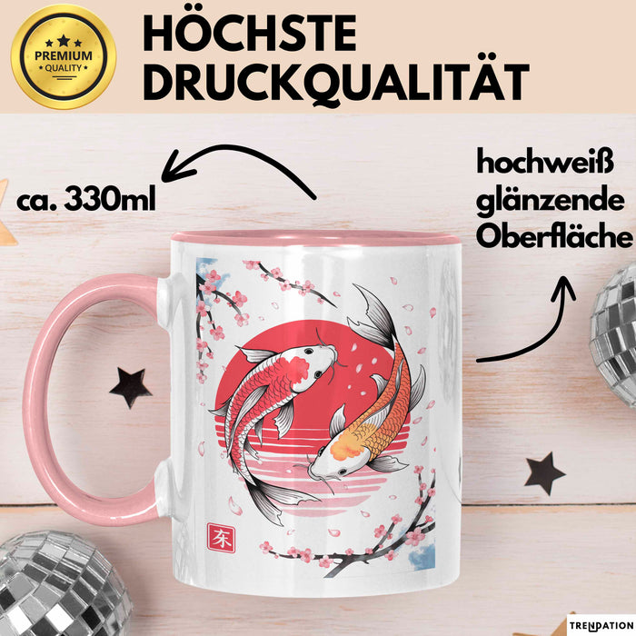 Kirschblüte Koi Karpfen Japanische Tasse Becher Geschenk Lustige Geschenkidee Spruch Rosa Trendation