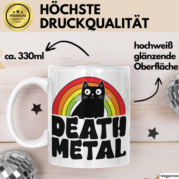 Death Metal Tasse Geschenk Katze Becher Geschenkidee Humor Katzen-Liebhaber Weiß Trendation