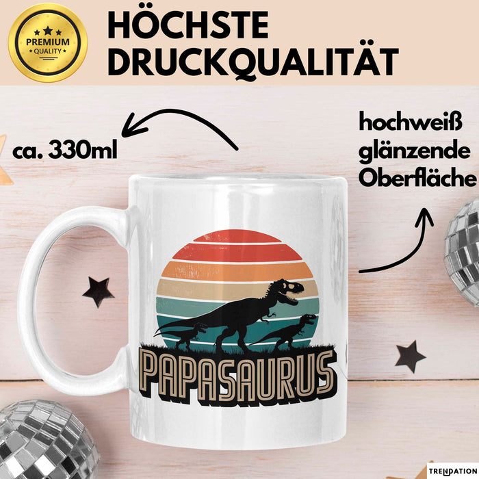 Papa Vatertag Tasse Becher Geschenk Lustige Geschenkidee Spruch Papasaurus Dinosaurier Weiß Trendation
