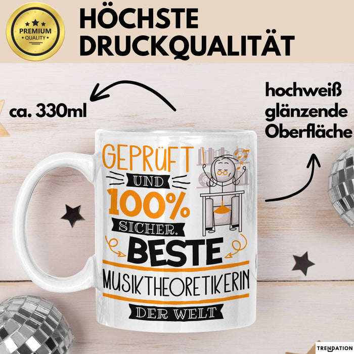 Beste Musiktheoretikerin Der Welt Tasse Geschenk für Eine Musiktheoretikerin Geprüft Und Sicher Geschenkidee Geburtstag Weihnachten Weiß Trendation