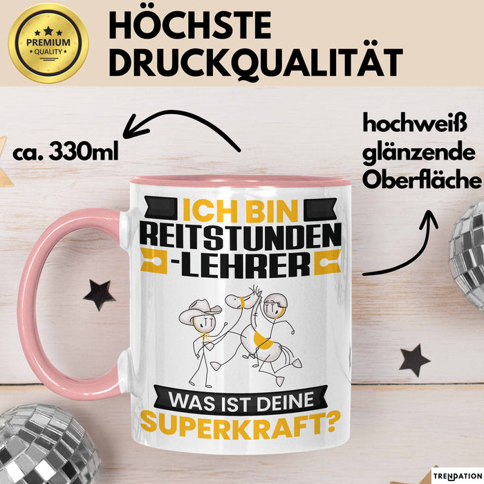 Reitstundenlehrer Tasse Geschenk für Reitstundenlehrer Geburtstag Lustiger Spruch Kaffee-Becher Was Ist Deine Superkraft Rosa Trendation