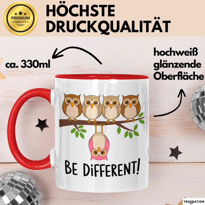 Eule Tierliebhaber Tasse Geschenk Lustige Geschenkidee Spruch Sei Anders Rot Trendation