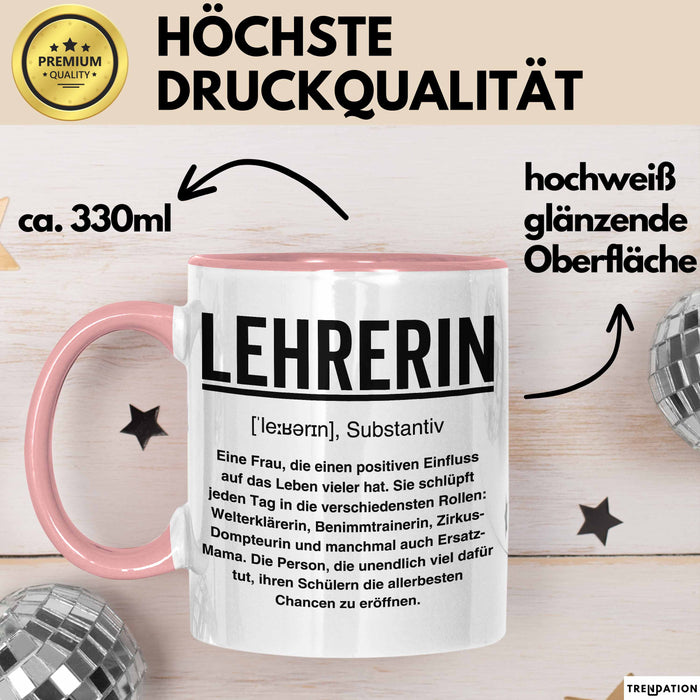 Unterricht Lehrer Wertschätzung Tasse Geschenk Lustige Geschenkidee Spruch Lehrerin Rosa Trendation