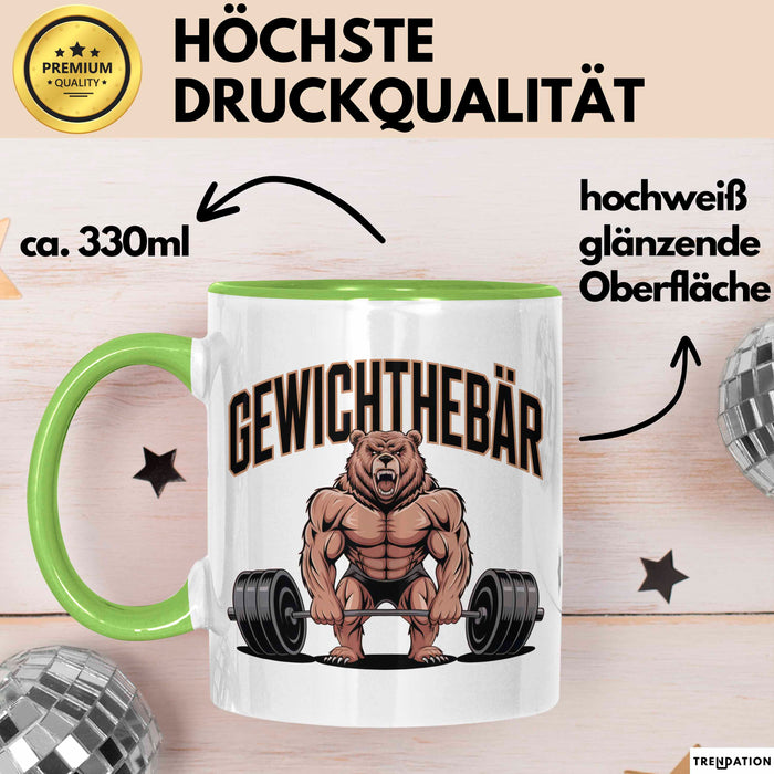 Gewichthebender Bär Tasse Geschenk Lustige Geschenkidee Spruch Gewichthebär Grün Trendation