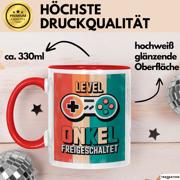 Onkel Gamer Sarkastisch Sarkasmus Tasse Geschenk Lustige Geschenkidee Spruch Level Onkel Freigeschaltet Rot Trendation