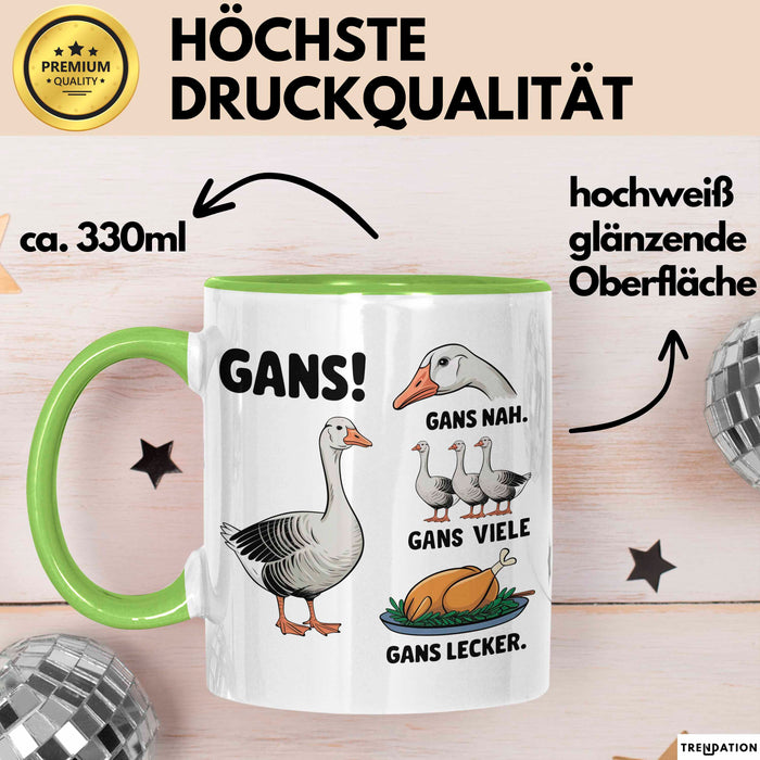 Gans Tier Gänse Bauer Tasse Becher Geschenk Lustige Geschenkidee Spruch Gänsearten Grün Trendation