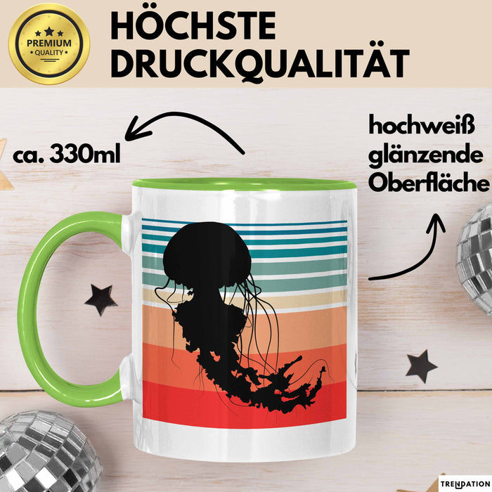 Quallen-Liebhaber Tasse Geschenkdiee Vintage Look Retro Becher Grün Trendation