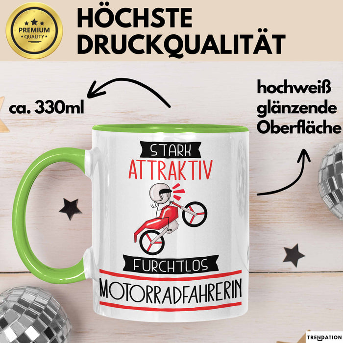 Motorradfahrerin Tasse Geschenk Becher Stark Attraktiv Furchtlos Motorradfahrerin Lustige Geschenkidee Grün Trendation