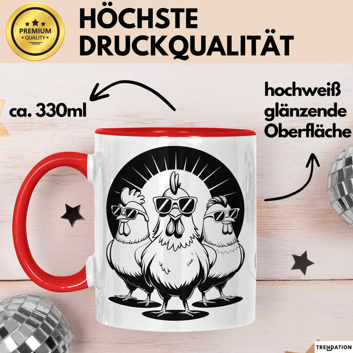 Huhn Tier Bauer Sonnenbrille Tasse Becher Geschenk Lustige Geschenkidee Spruch Rot Trendation