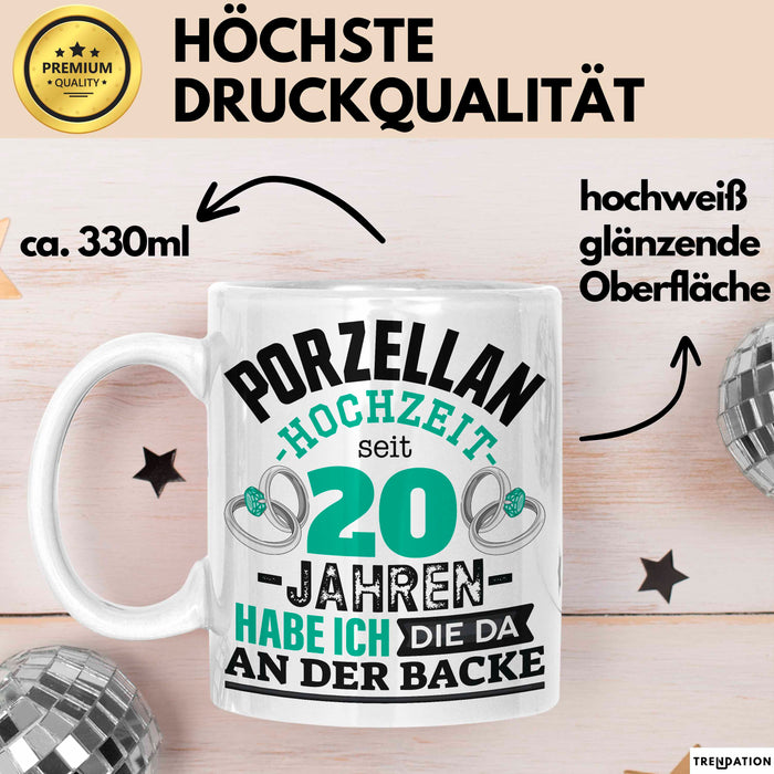 Pozellanhochzeit Tasse Geschenk Dornenhochzeit Geschenkidee Ehemann Ehefrau 20 Jahre Becher Weiß Trendation