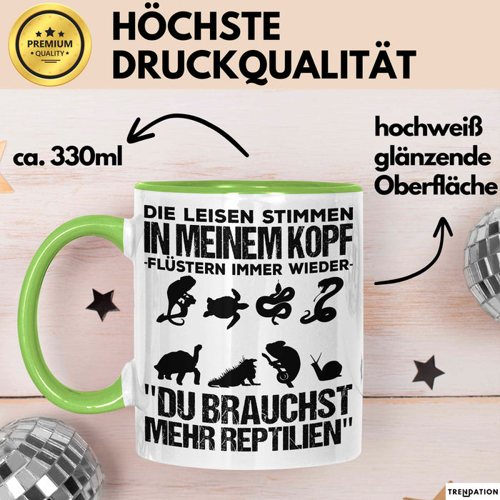 Reptil Bartagame Tasse Geschenk Lustige Geschenkidee Spruch Die Leisen Stimmen In Meinem Kopf Flüstern Immer Wieder Grün Trendation