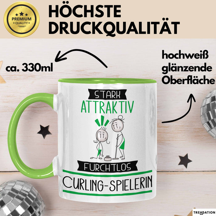 Curling-Spielerin Tasse Geschenk Becher Stark Attraktiv Furchtlos Curling-Spielerin Lustige Geschenkidee Grün Trendation