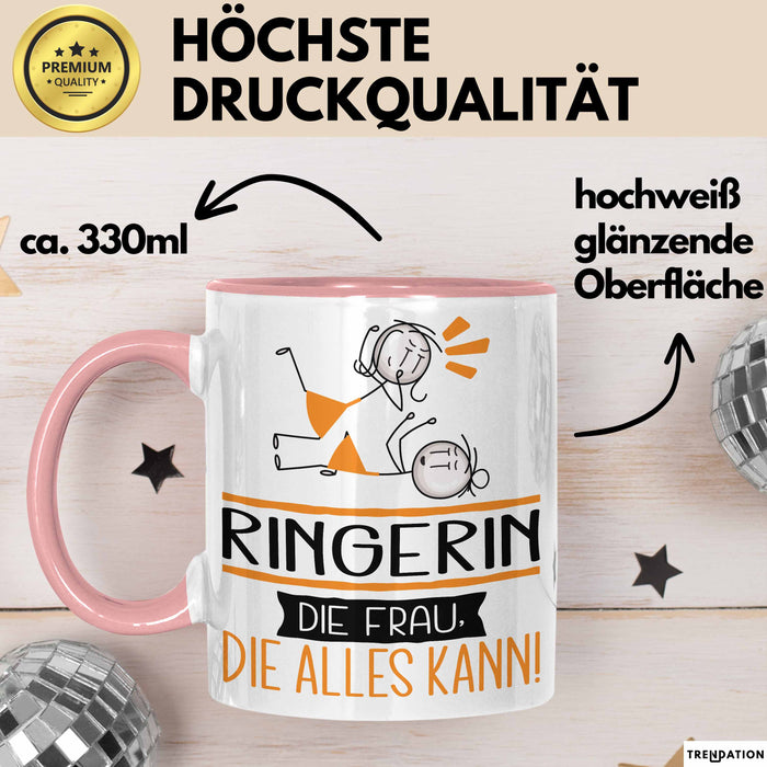 Ringerin Geschenk Tasse Becher Die Frau Die Allen Kann Geschenkidee für eine Ringerin Lustig Rosa Trendation