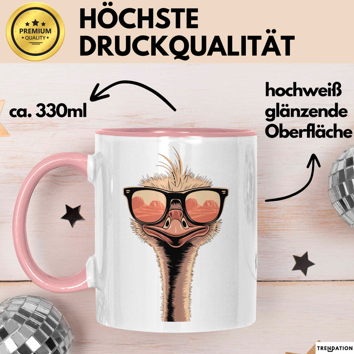 Strauß Vogel Sonnenbrille Tasse Geschenk Lustige Geschenkidee Spruch Rosa Trendation