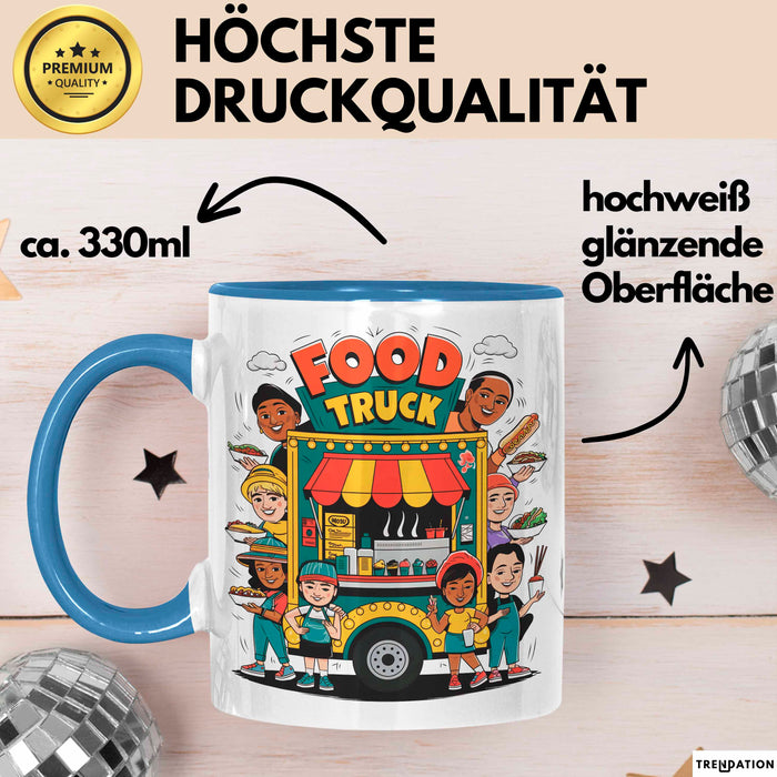 Strassen Food Liebhaber Tasse Geschenkidee für Foodtruck Fan Blau Trendation
