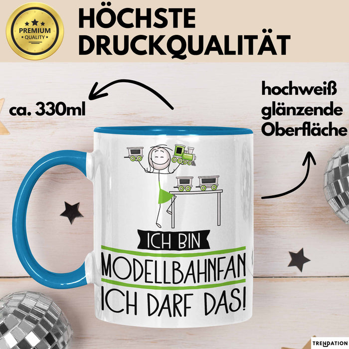 Geschenk für Modellbahnfan Tasse Lustige Geschenkidee Geburtstag Ich Bin Modellbahnfan Ich Darf Das Blau Trendation