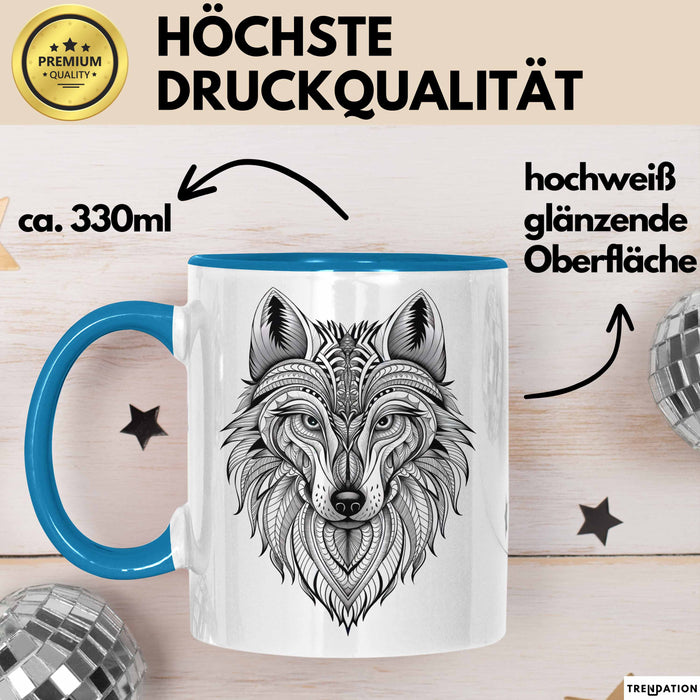 Wolf Tasse Geschenk Wolf für Wildtierliebhaber Blau Trendation