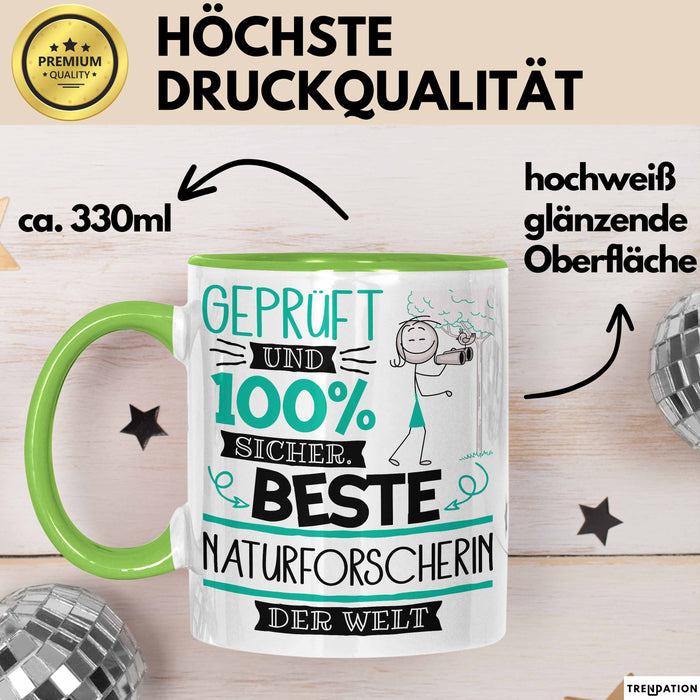 Beste Naturforscherin Der Welt Tasse Geschenk für Eine Naturforscherin Geprüft Und Sicher Geschenkidee Geburtstag Weihnachten Grün Trendation