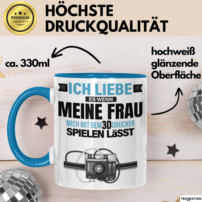 3D Drucker Tasse "Ich Liebe Meine Frau" Geschenk für Ehepartner und Technikfans Blau Trendation