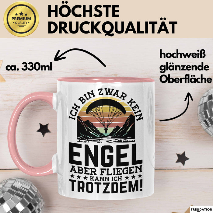 Fallschirmspringer Tasse Geschenk Ich Bin Zwar Kein Engel Aber Fliegen Kann Ich Trotzdem Geschenkidee Becher Rosa Trendation
