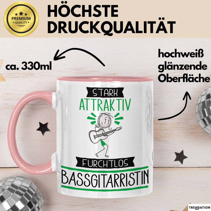 Bassgitarristin Tasse Geschenk Becher Stark Attraktiv Furchtlos Bassgitarristin Lustige Geschenkidee Rosa Trendation