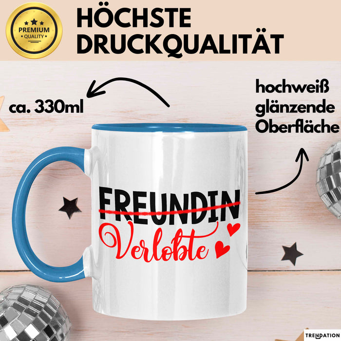 Verlobt Verlobung Verlobter Tasse Becher Geschenk Lustige Geschenkidee Spruch Verlobte Blau Trendation