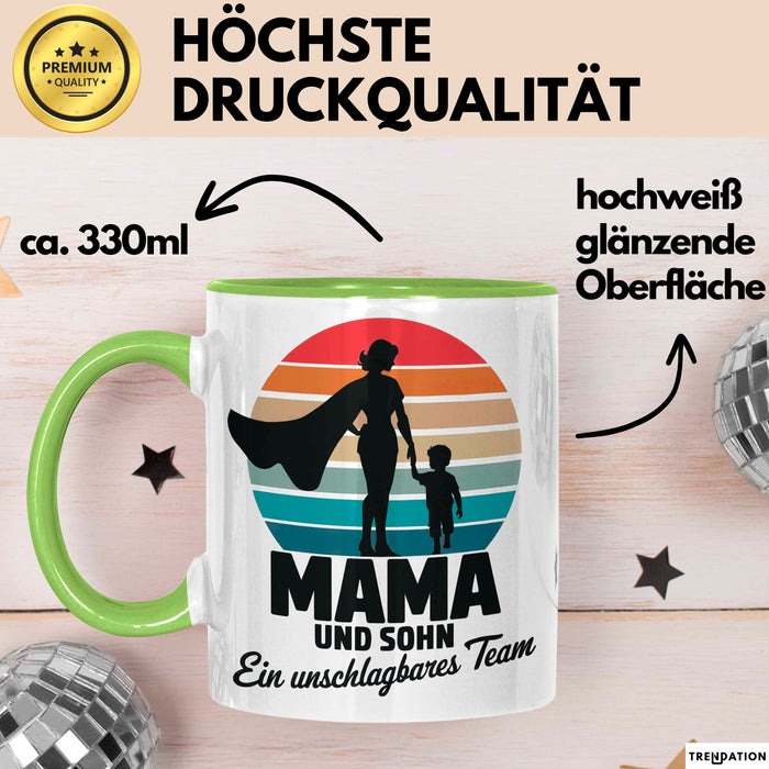 Mama Muttertag Tasse Becher Geschenk Lustige Geschenkidee Spruch Mama Und Sohn Ein Unschlagbares Team Grün Trendation
