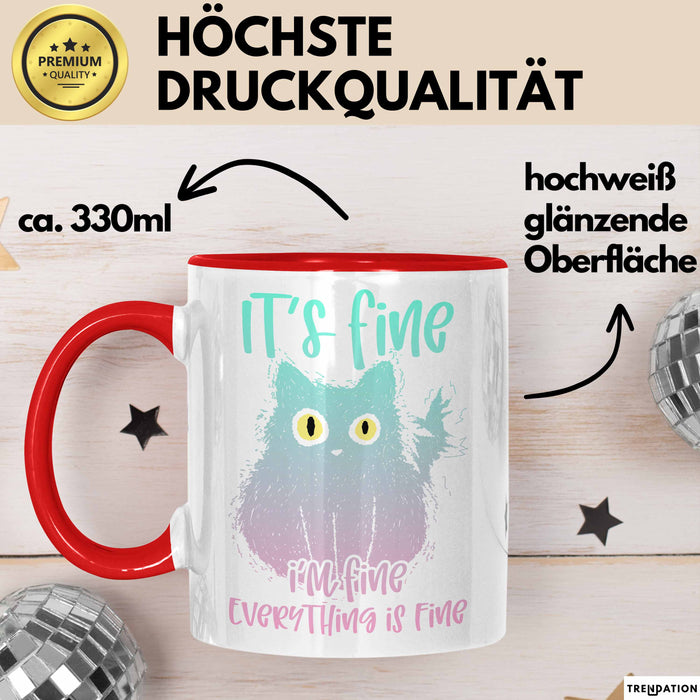 Katzen-Liebhaber Tasse Geschenk Stress It'S Finde I'M Fine Everything Is Fine Becher Rot Trendation