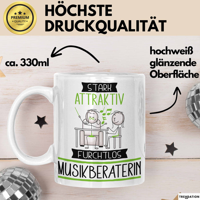 Musikberaterin Tasse Geschenk Becher Stark Attraktiv Furchtlos Musikberaterin Lustige Geschenkidee Weiß Trendation