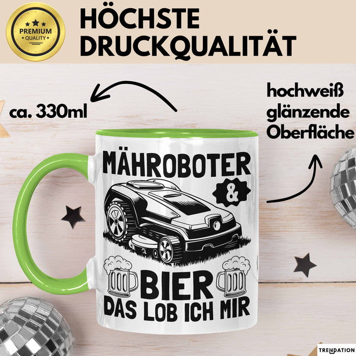 Mähroboter Tasse Geschenk Mähroboter Sprüche Becher Geschenkidee Lustig Grün Trendation
