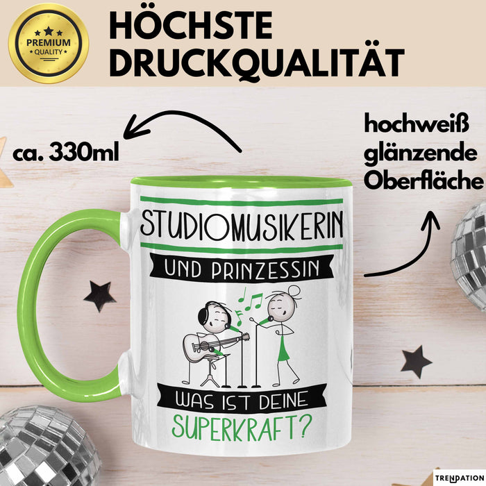 Studiomusikerin Und Prinzessin Tasse Geschenk Für Eine Studiomusikerin Geburtstag Was Ist Deine Superkraft Grün Trendation