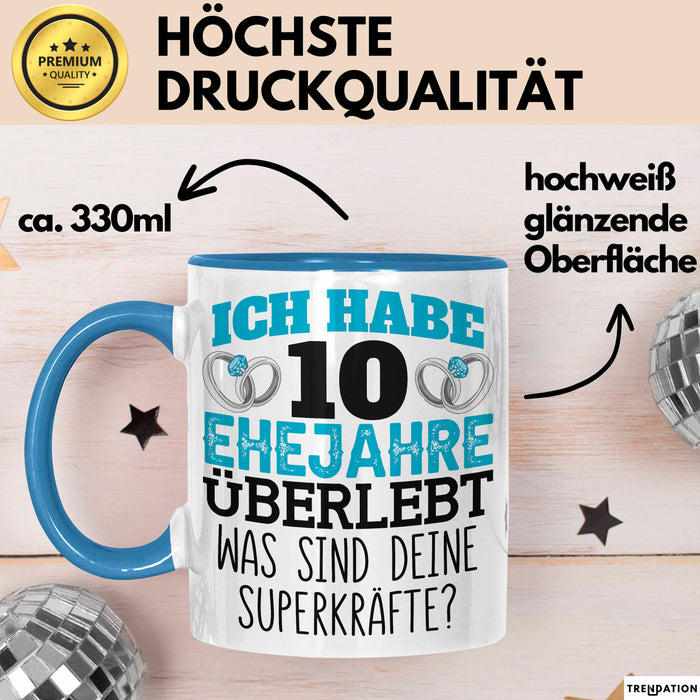 Rosenhochzeit Tasse Geschenk 10 Jahre Verheirtatet Geschenkidee Ehemann Ehefrau Becher Blau Trendation