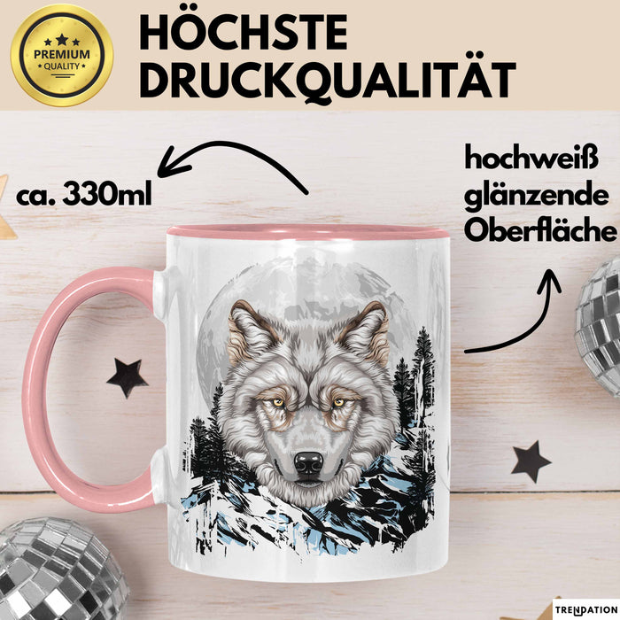 Wolf Tasse Geschenk Abstrakt Wölfe Mondlandschaft Geschenkidee Rosa Trendation