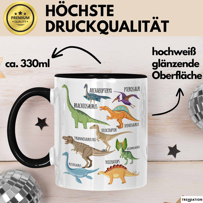Dino Tasse Geschenk Dinosaurier Geschenkidee Jungs Dino-Fans T-Rex Arten Von Dinosaurieren Kakao Becher Becher Trendation