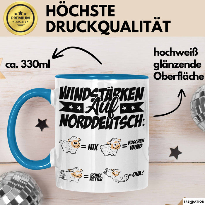 Norddeutsche Tasse Geschenk Windstärken Schaf Kaffee-Becher Geschenkidee Blau Trendation