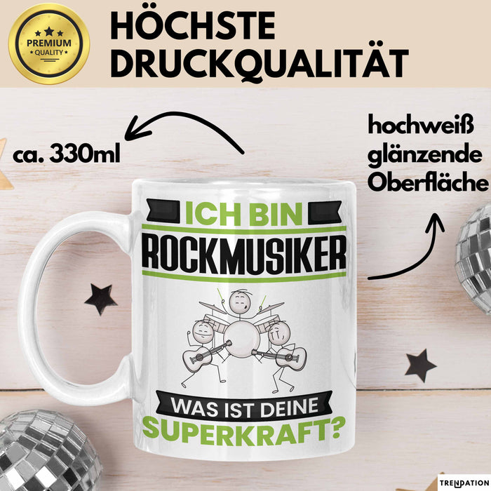 Rockmusiker Tasse Geschenk für Rockmusiker Geburtstag Lustiger Spruch Kaffee-Becher Was Ist Deine Superkraft Weiß Trendation