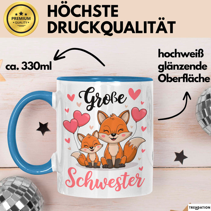 Big Sister Ältere Geschwister Schwestern Füchse Tasse Becher Geschenk Lustige Geschenkidee Spruch Big Sister Blau Trendation