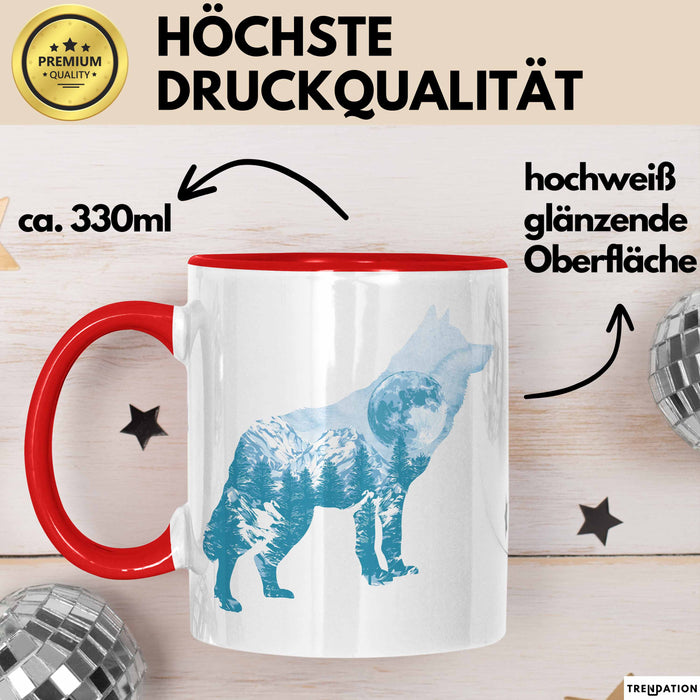 Wolf Tasse Geschenk Silhouette Landschaft Mond Geschenkidee Rot Trendation