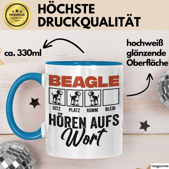 Beagle Hören Aufs Wort Tasse Geschenk Beagle Besitzer Mama Becher Blau Trendation
